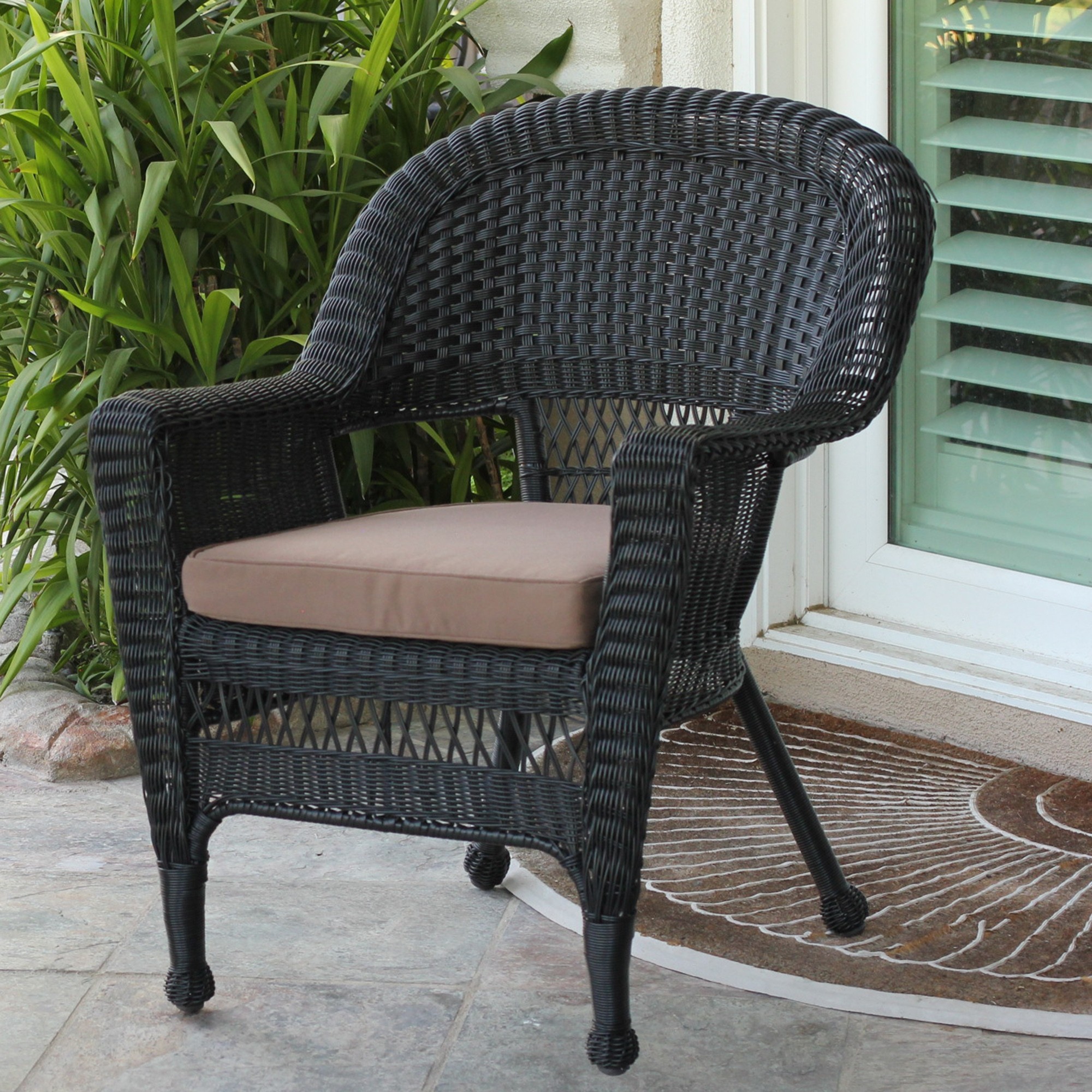 Black Wicker Chair With Brown Cushion