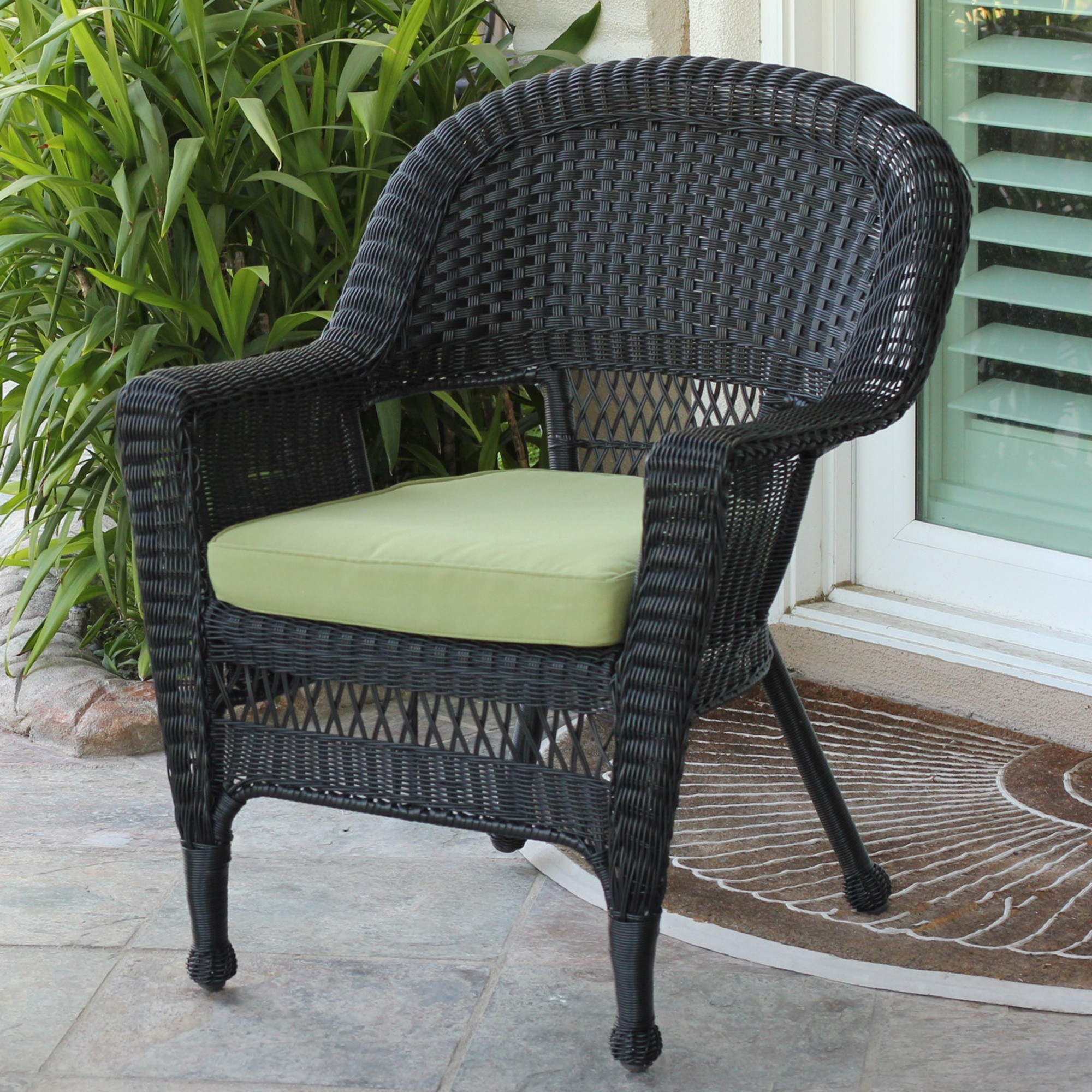 Black Wicker Chair With Sage Green Cushion
