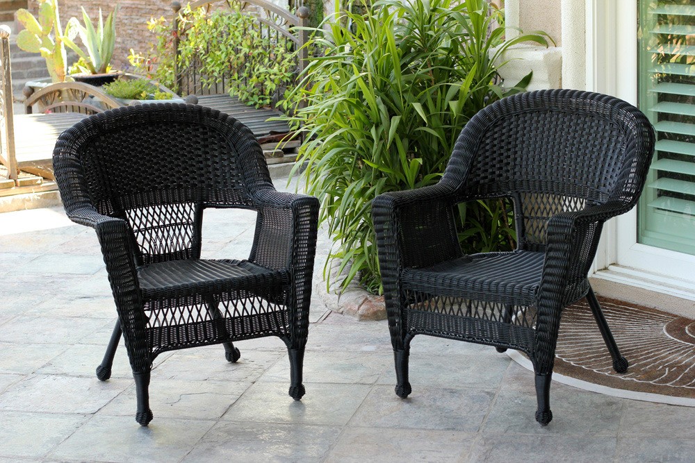 Black Wicker Chair Without Cushion - Set of 2