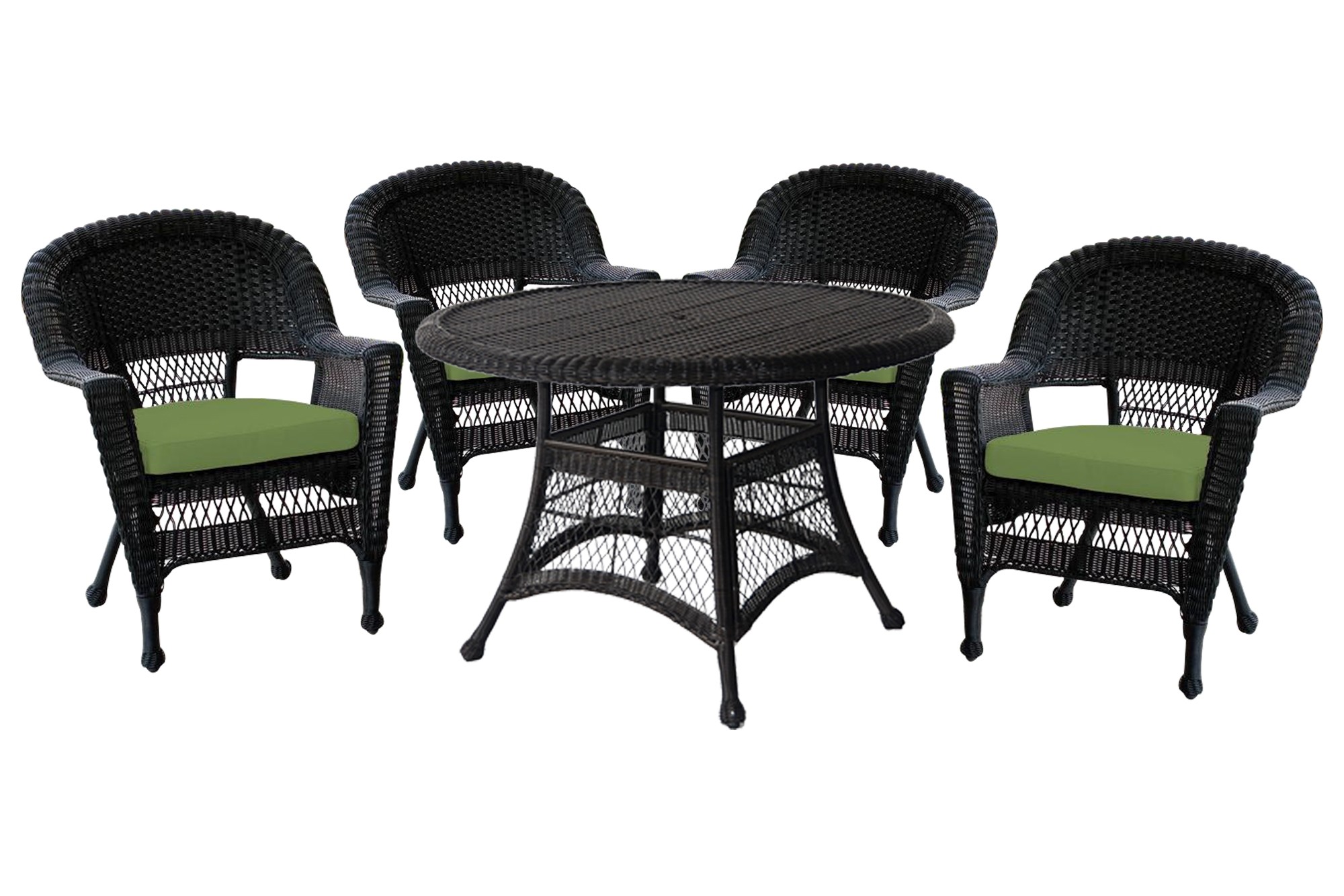 5pc Black Wicker Dining Set - Hunter Green Cushions