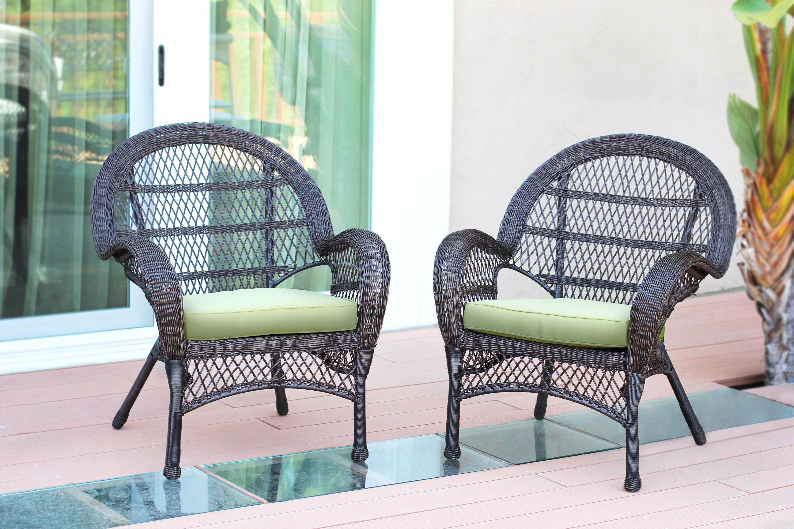 Santa Maria Espresso Wicker Chair with Sage Green Cushion - Set of 2