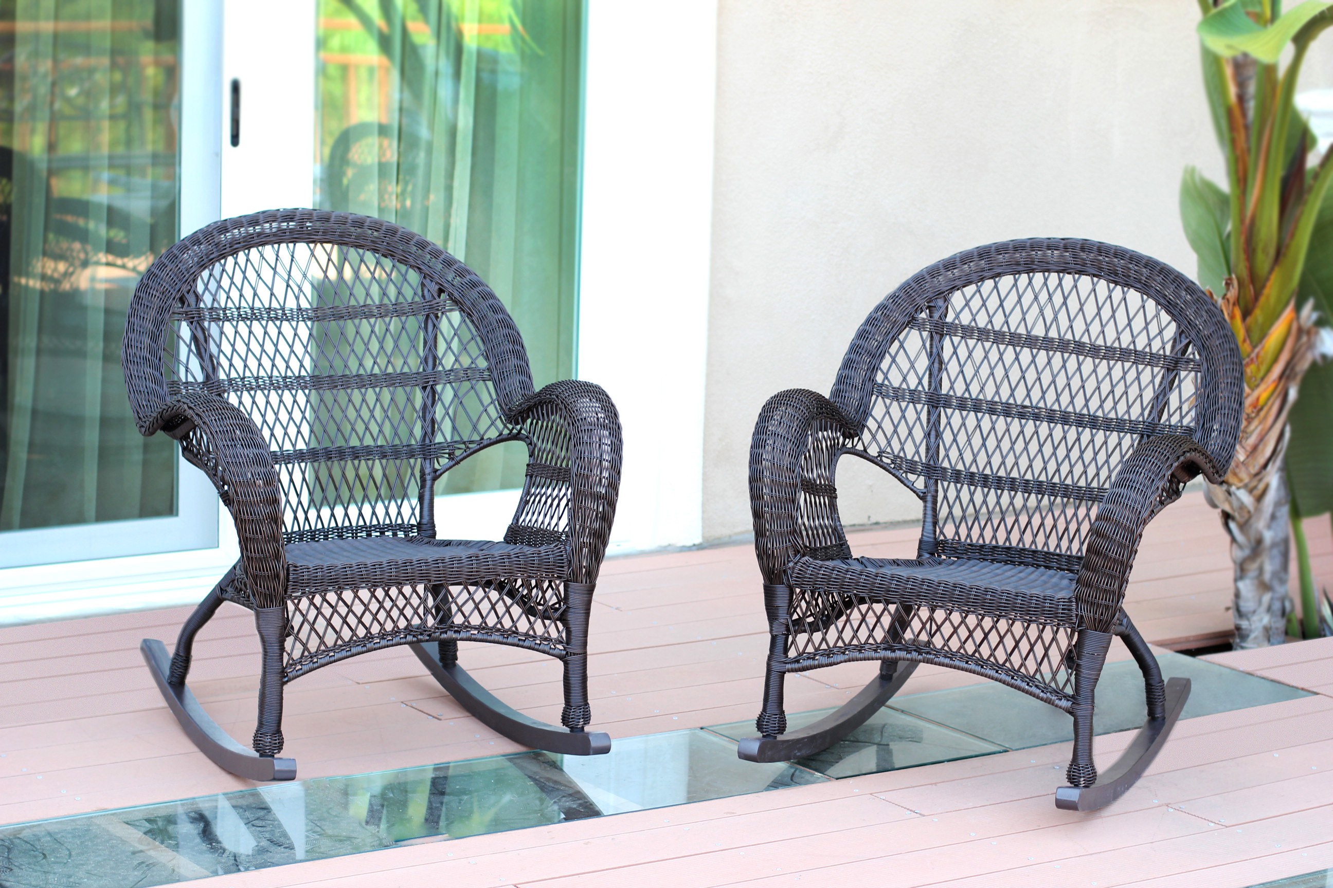 Santa Maria Espresso Rocker Wicker Chair Without Cushion - Set of 2