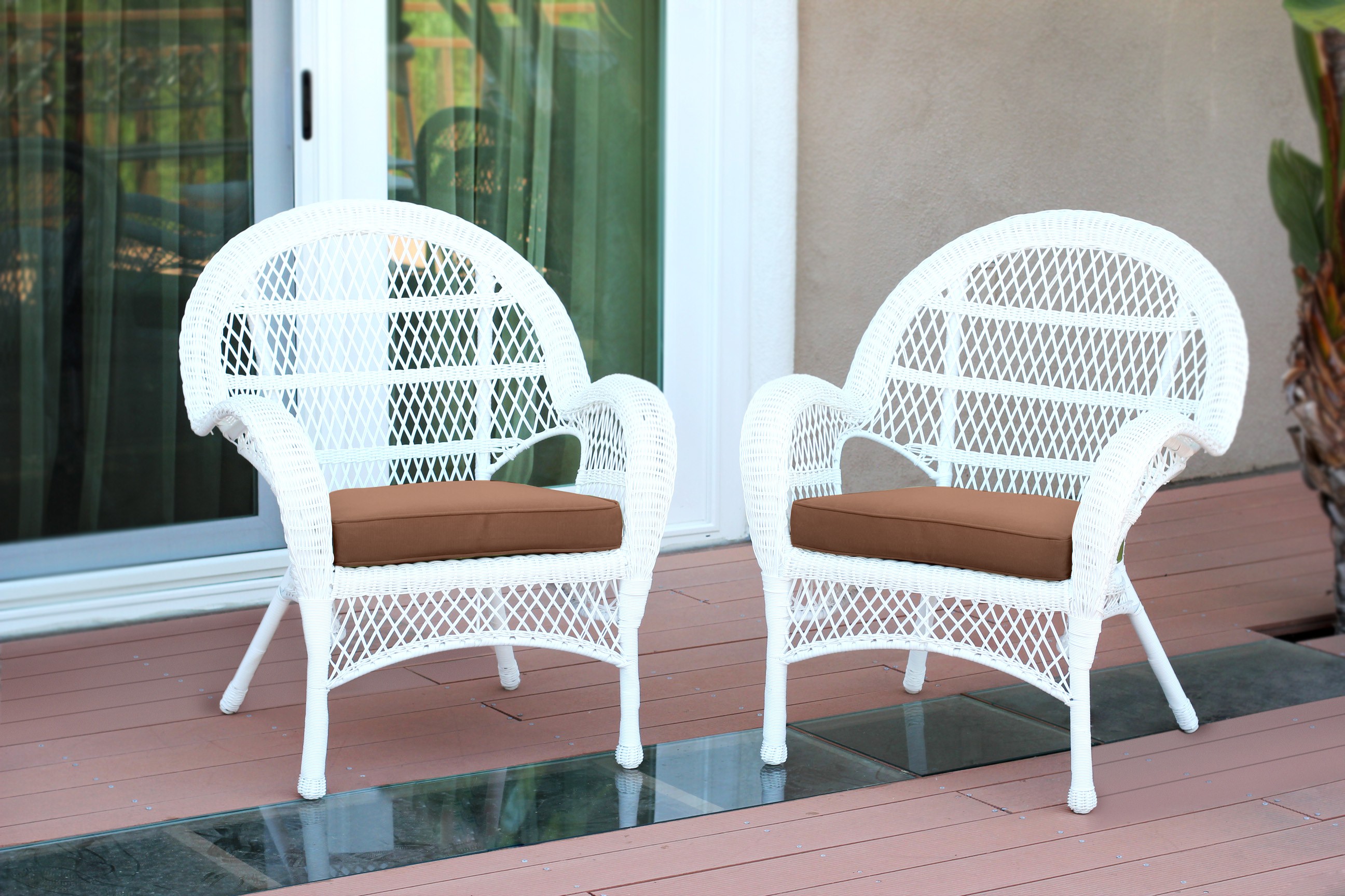 Santa Maria White Wicker Chair with Brown Cushion - Set of 2