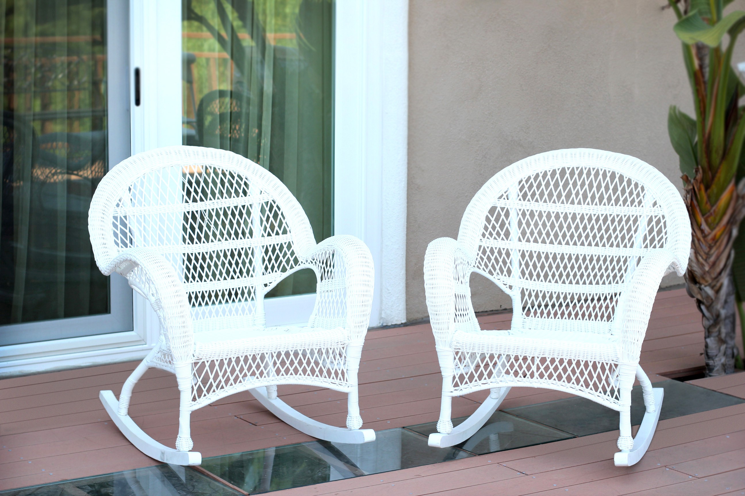 Santa Maria White Rocker Wicker Chair Without Cushion - Set of 2