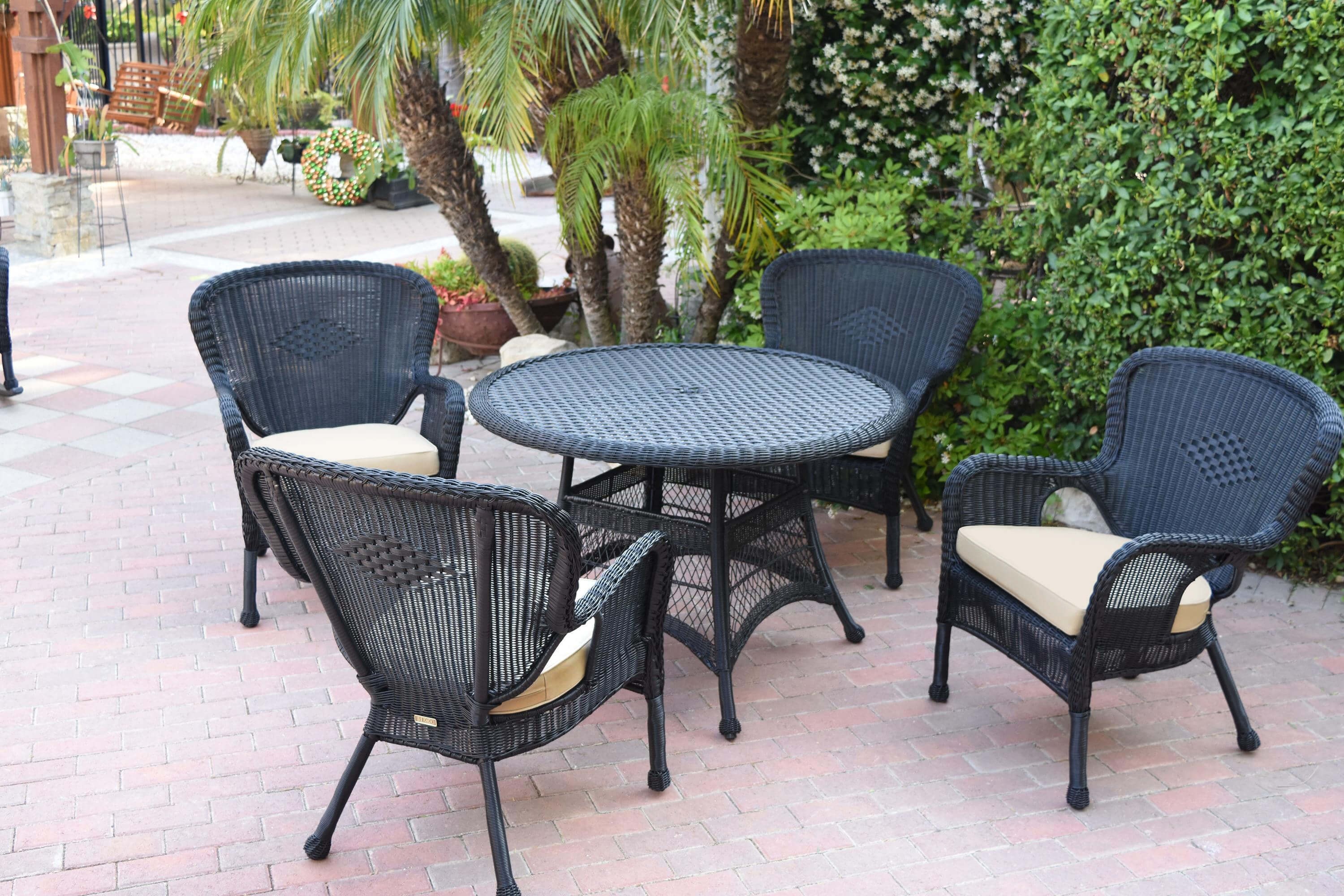 5pc Windsor Black Wicker Dining Set - Tan Cushions