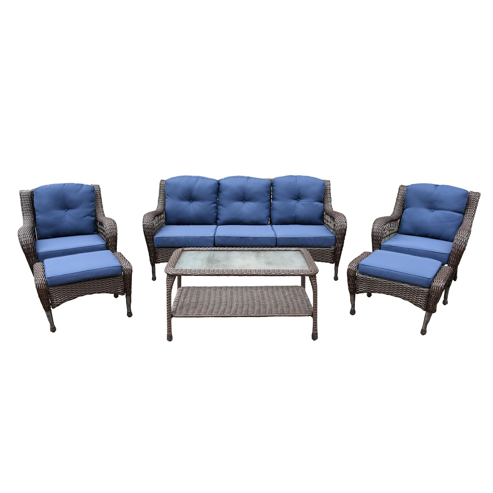 6pc Wicker Seating Set  with Midnight Blue Cushions