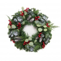 24 inch Eucalytpus Christmas Wreath with Red Berries