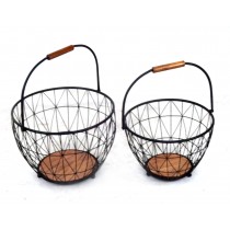 Set of 2 Wood and Metal Basket
