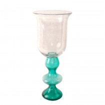 Cyrene 15.75 Inch Glass Pillar Candle Holder (Turquoise)