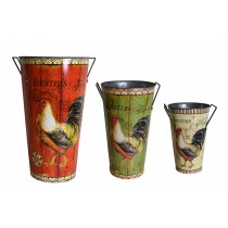 Rooster-themed Tin Plantar (Set of 3)