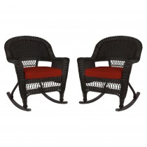 Espresso Rocker Wicker Chair with Cushion -  Set of 2
