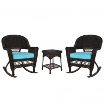 3pc Espresso Rocker Wicker Chair Set With Cushion