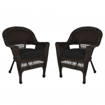 Espresso Wicker Chair With Cushion Set of 2
