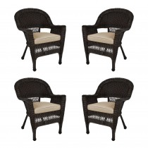 Espresso Wicker Chair With Cushion Set of 4