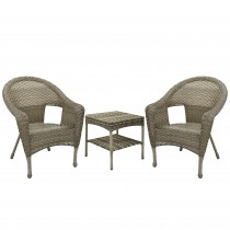 Set of 3 Grey Resin Wicker Clark Single Chair without Cushion and End Table