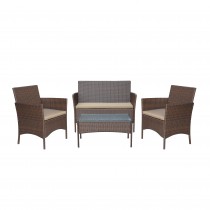 Conor 4PC Steel Esprsso Resin Wicker Patio Conversation Set with 2" Tan cushion  