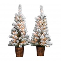 ARAKIEL  S/2-  3.5FT  PRE-LIT FLOCKED POT TREE