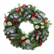 24 inch Eucalytpus Christmas Wreath with Red Berries