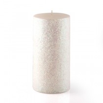 3 x 6 Inch Metallic White Glitter Pillar Candle