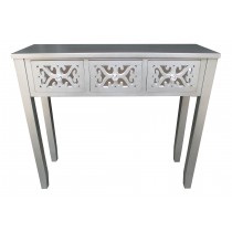 32 InchH Grey Wooden 3 Drawer Console Table