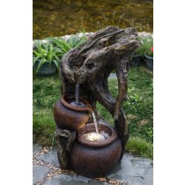 Tree Trunk and Urns Water Fountain with Led Light