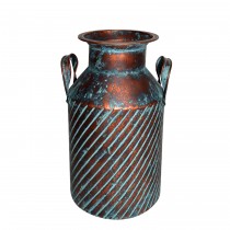 14.75 Inch Copper/Blue Rib Metal Vase with Holder