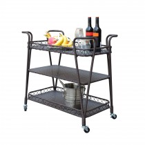 Espresso Resin wicker serving cart in three layers tray