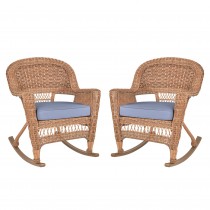 Honey Rocker Wicker Chair with Cushion -  Set of 2