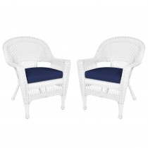 White Wicker Chair With Cushion Set of 2