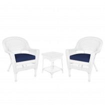 White Wicker Chair And End Table Set With Chair Cushion
