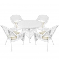 5pc White Wicker Dining Set With Cushions
