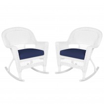 White Rocker Wicker Chair with Cushion-  Set of 2