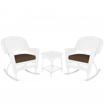 3pc White Rocker Wicker Chair Set With Cushion