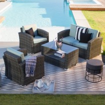 Nefeli Resin Wicker 4 Piece Patio Conversation Set with 3" Cushions