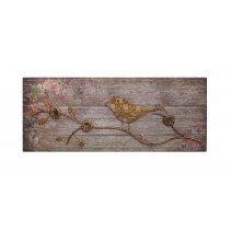 Decorative Metallic Bird With Wood Base (Tan)