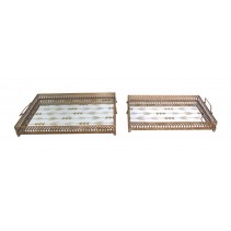 Decorative Golden Metal Tray (Set of 2)