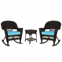 3pc Espresso Rocker Wicker Chair Set With Cushion