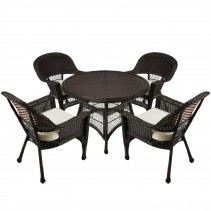 5pc Espresso Wicker Dining Set With Cushions