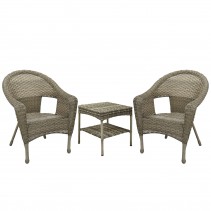 Set of 3 Grey Resin Wicker Clark Single Chair without Cushion and End Table