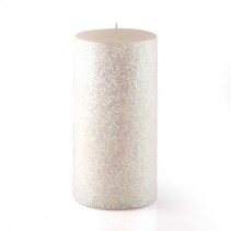 3 x 6 Inch Metallic White Glitter Pillar Candle