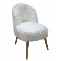 WHITE FAUX FUR CURLY BACK CHAIR W/NATURAL LEGS