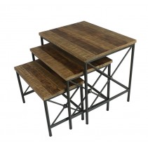 Set of 3 Rectangle Wood & Metal  End Table