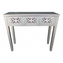 32 InchH Grey Wooden 3 Drawer Console Table