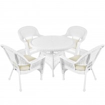 5pc White Wicker Dining Set With Cushions