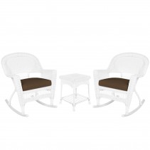 3pc White Rocker Wicker Chair Set With Cushion