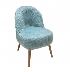 BLUE FAUX FUR CURLY BACK CHAIR W/NATURAL LEGS