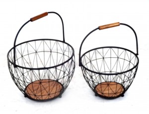 Set of 2 Wood and Metal Basket