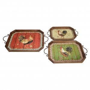 Rooster-themed Metal Tray (Set of 3)