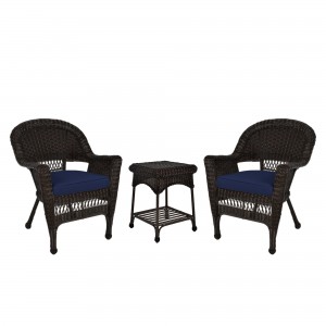 Espresso Wicker Chair And End Table Set With Chair Cushion