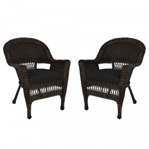 Espresso Wicker Chair With Cushion Set of 2